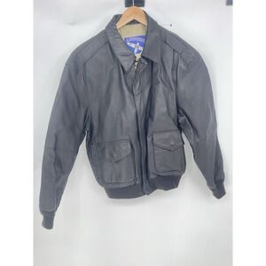 Vintage Airborne Leathers Bomber‎ Jacket Mens Large Brown Insulated  Full Zip